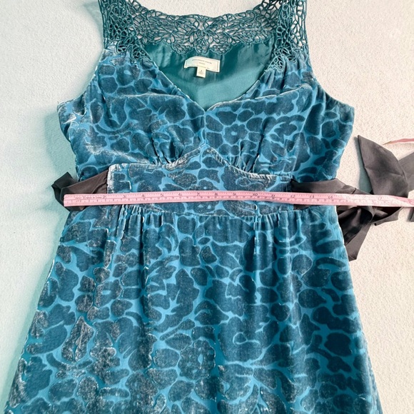 ANTHROPOLOGIE MOULINETTE SOEURS VELVET DRESS SIZE 4 TEAL BURNOUT FLORAL COQUETTE - Picture 9 of 10